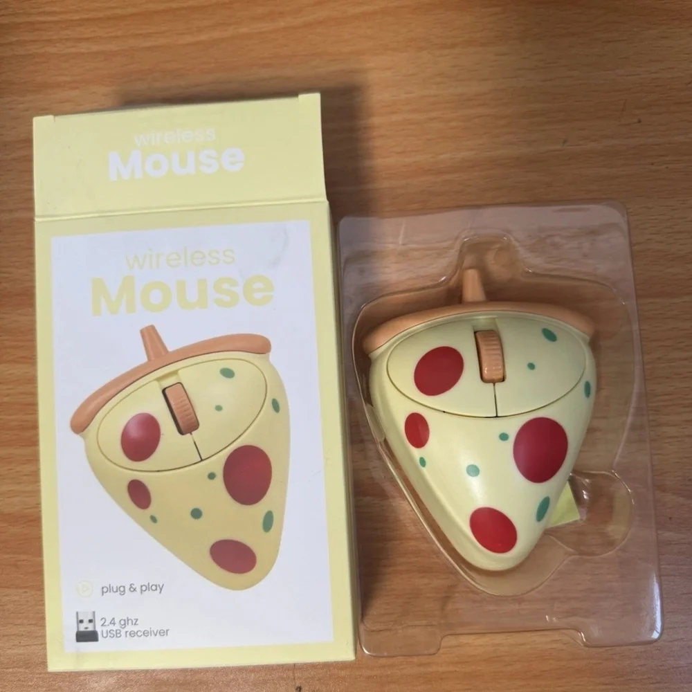 Pizza Slice Wireless Mouse in Yellow with Red & Teal Dots